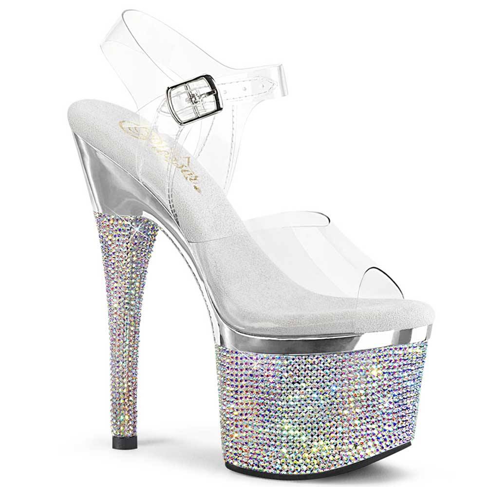 Pleaser - ESTEEM708DM Sandale à bride à la cheville, Pole dance chaussures - Transparent/Couleur argent Product image